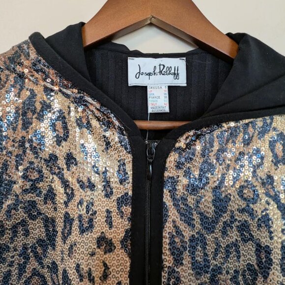 NWT Joseph Ribkoff Animal Print Sequins Cardigan Sweater with Hood - Picture 7 of 7
